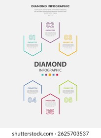open hexagon base shape infographic outline style with 6 point template with up and down position for slide presentation vector