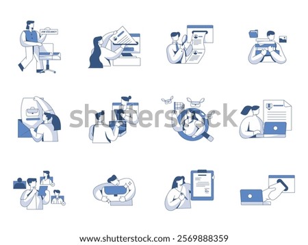 Open Hiring Recruitment Vector Set with Icon Scenes