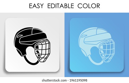 open hockey helmet icon on paper square sticker with shadow. Healthy lifestyle. Mobile app button. Vector