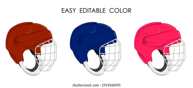 Open Hockey Helmet With Protective Grill Isolated On White Background. Ice Hockey Field Player Protective Gear. Vector In Cartoon Style