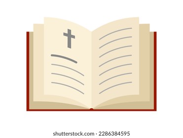 Open holy bible in flat design on white background.