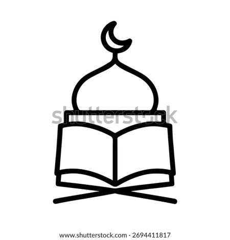 Open Holy Book with Mosque Dome Icon Representing Islamic Knowledge, Faith, and Religious Education.
