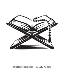 An open holy book with prayer beads a symbol of faith and devotion