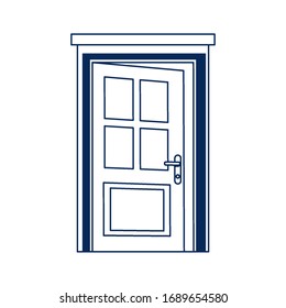 abrir la puerta de casa en un icono aislado del marco. estilo de línea de ilustraciones vectoriales blancas