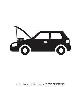 Ilustração do vetor do ícone do carro do capô aberto mostrando a inspeção do veículo manutenção reparação check-up serviço da garagem mecânica conceito isolado branco fundo design elemento