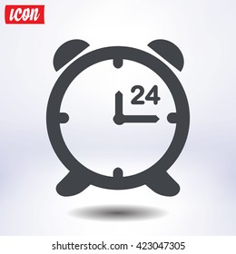 Open hours a day. Clock face.