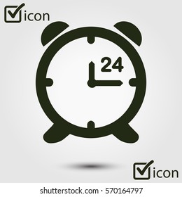 Open hours a day. Clock face. Flat design style.