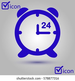 Open hours a day. Clock face. Flat design style.