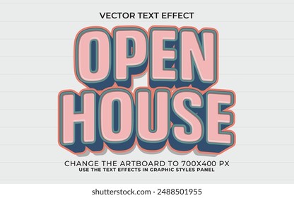 efecto de texto de Vector editable 3d de la casa abierta. efecto de texto de estilo de moda