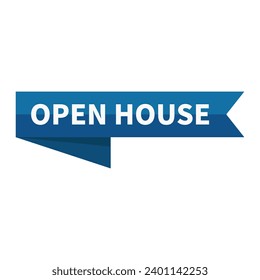 Open House In Blue Rectangle Ribbon Shape For Promotion Invitation Announcement Information Business Marketing Social Media
