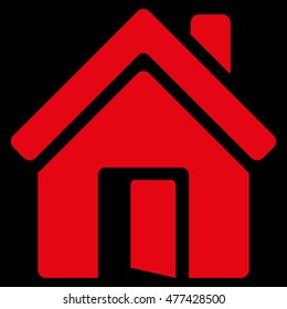 Open House Door icon. Vector style is flat iconic symbol, red color, black background.