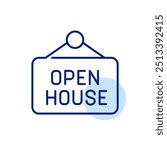 Open house hanging sign. Real estate for sale. Pixel perfect, editable stroke icon