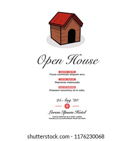 Open House Invitation with Date Time Details and Simple House Vector Illustration 