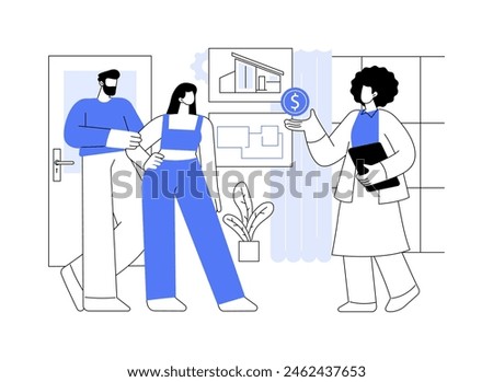 Open house isolated cartoon vector illustrations. Realtor showing a house to customers, property for sale, family choosing a new home, real estate agent job, buying agent vector cartoon.