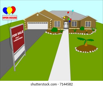 Open House Landscaped House Vector