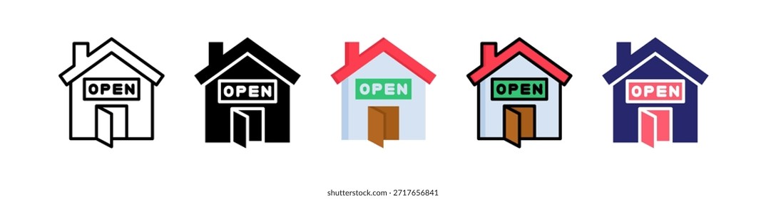 Casa abierta múltiple estilo icono conjunto Colección..