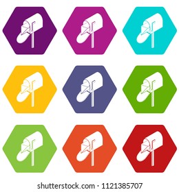 Open house postbox icons 9 set coloful isolated on white for web