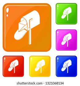 Open house postbox icons set collection vector 6 color isolated on white background
