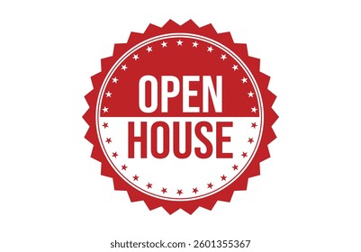 Open house red ribbon label banner.