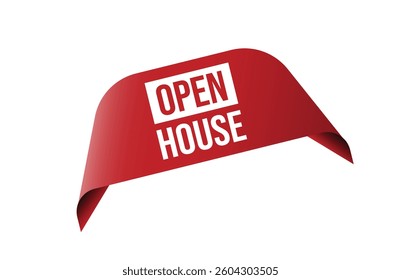 Open house red ribbon label banner.