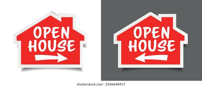 Open house sign in the shape of a house,