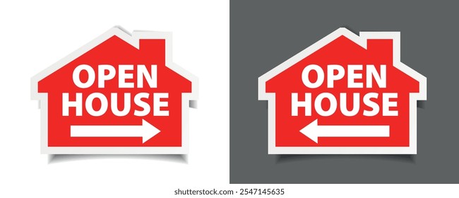 Open house sign in the shape of a house