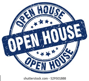 open house. stamp. blue round grunge vintage open house sign