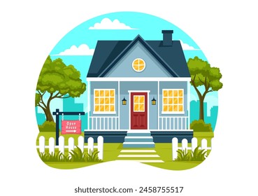 Bienvenidos a su Nuevo Servicio de Bienes Raíces en el Hogar en Diseño de Fondo de Dibujos Animados Plano Ilustración vectorial para la Inspección de la Propiedad