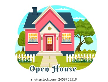 Open House Vector Illustration for Inspection Property Welcome to Your New Home Real Estate Service in Flat Cartoon Background Design