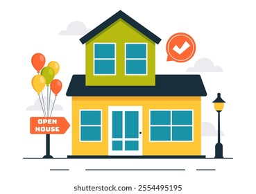 Open House Vector Illustration for Property Inspection, Real Estate Services, and Welcoming New Homeowners in a Flat Cartoon Background Design