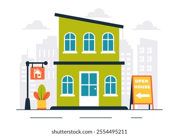 Open House Vector Illustration for Property Inspection, Real Estate Services, and Welcoming New Homeowners in a Flat Cartoon Background Design