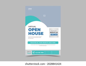 Open House Virtual School Flyer Template Design. Study From Home Virtual Class Flyer Design. Online School Study Poster Leaflet Template
