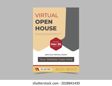 Open House Virtual School Flyer Template Design. Study From Home Virtual Class Flyer Design. Online School Study Poster Leaflet Template