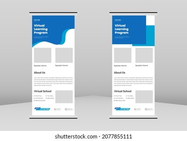 Open House Virtual School Roll Up Banner Design, Open House Virtual School Poster Roll Up Leaflet Template. Online School Study Poster DL Flyer