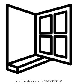 Icono de la ventana de la casa abierta. Icono de vector de ventana de apertura de esquema para diseño web aislado en fondo blanco