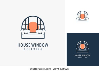 Open house window with sunset view logo symbol icon design illustration