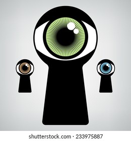 open human eye in keyhole