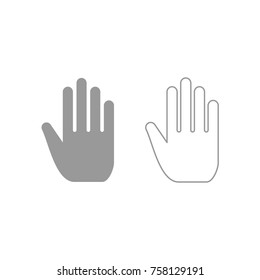 Open human hand grey icon .