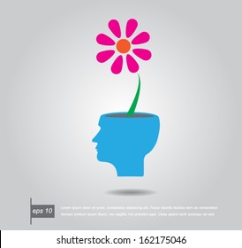 open human mind with flower ideas vector illustration