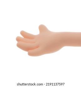 Abrir la Palm de Mano Humana. Gesto Mano de caricatura aislada en fondo blanco. Ilustración vectorial de 3d Render.