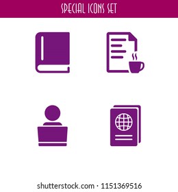 open icon. 4 open set with content management, book, trip and laptop vector icons for web and mobile app