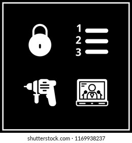 open icon. 4 open vector set. list, driller, laptop and lock icons for web and design about open theme