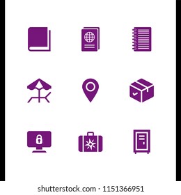 open icon. 9 open set with marker, notebook, locker and box vector icons for web and mobile app