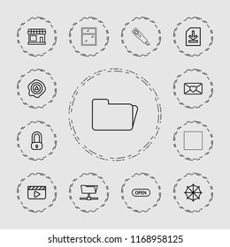 Open icon. collection of 13 open outline icons such as store, lock, clapper board, arrow up, love letter, folder, file, umbrella. editable open icons for web and mobile.