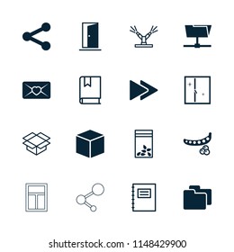 Open icon. collection of 16 open filled and outline icons such as peas, box, seed bag, love letter, fast forward, folder, share. editable open icons for web and mobile.