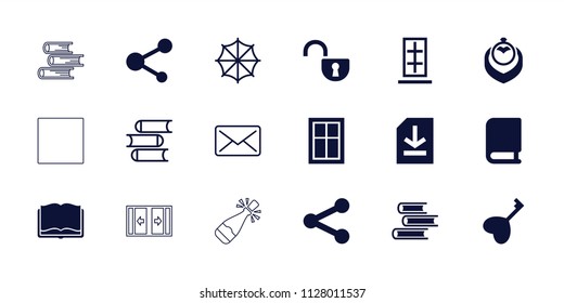 Open icon. collection of 18 open filled and outline icons such as window, share, book, file, mail, umbrella, door, heart key. editable open icons for web and mobile.
