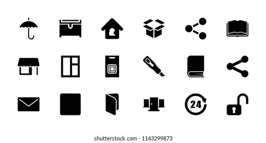 Open icon. collection of 18 open filled icons such as window, chest, book, stop, share, mail, lock home, door bell, 24 hours, door. editable open icons for web and mobile.