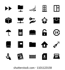 Open icon. collection of 25 open filled icons such as opened lock, door, window, opened champagne, magazine, folder, lock home, shop. editable open icons for web and mobile.