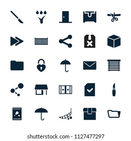 Open icon. collection of 25 open filled icons such as lipstick, folder, box, umbrella, heart lock, fast forward, share, mail, file. editable open icons for web and mobile.