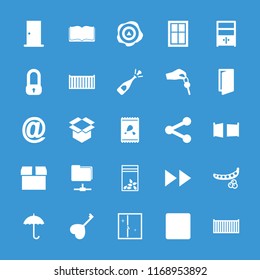 Open icon. collection of 25 open filled icons such as peas, door, window, parcel, lock, opened champagne, seed bag, cargo box, box. editable open icons for web and mobile.